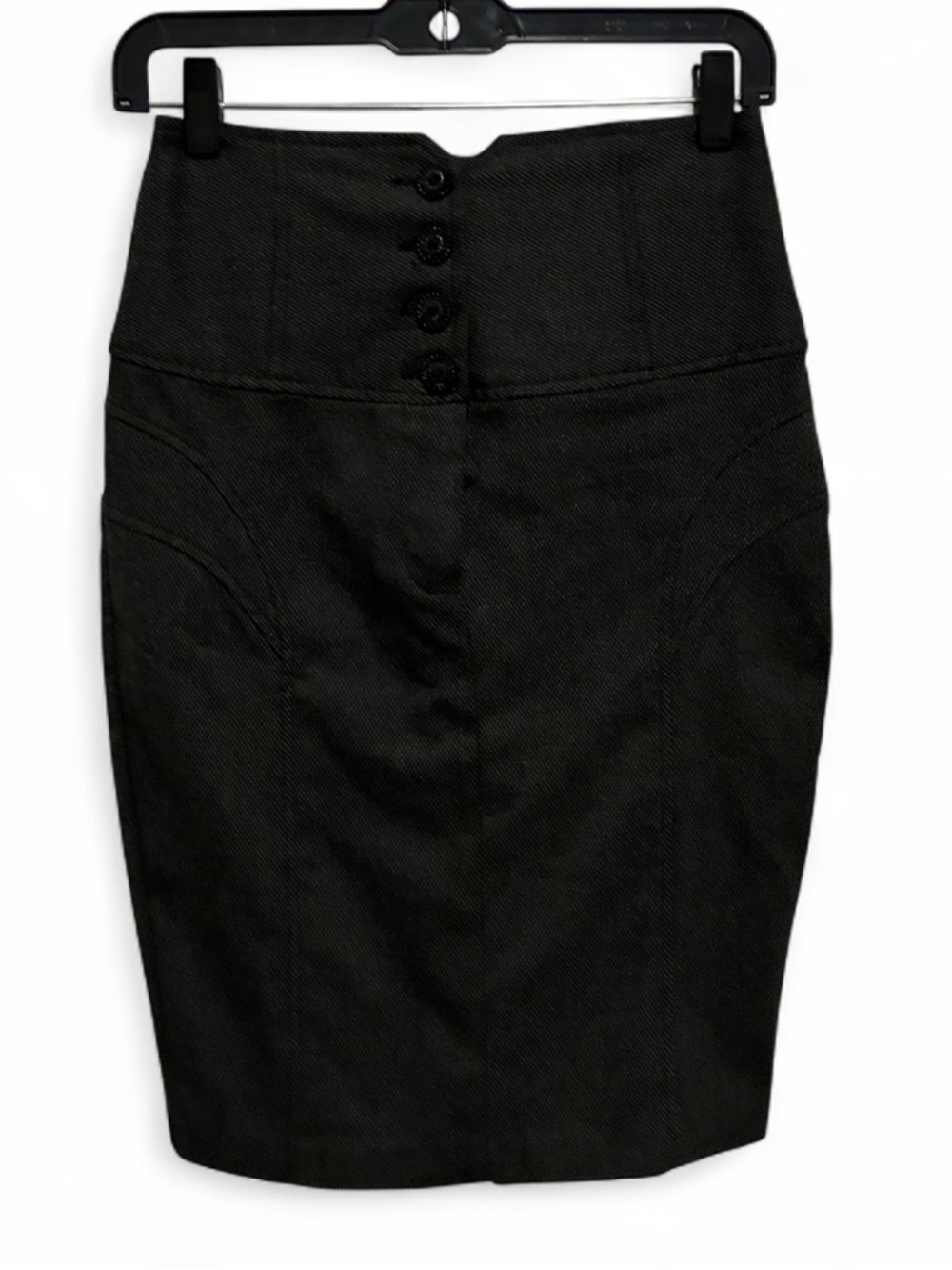 Y2K Charlotte Russe High-Waist Dark Gray Pencil Skirt with Button Front